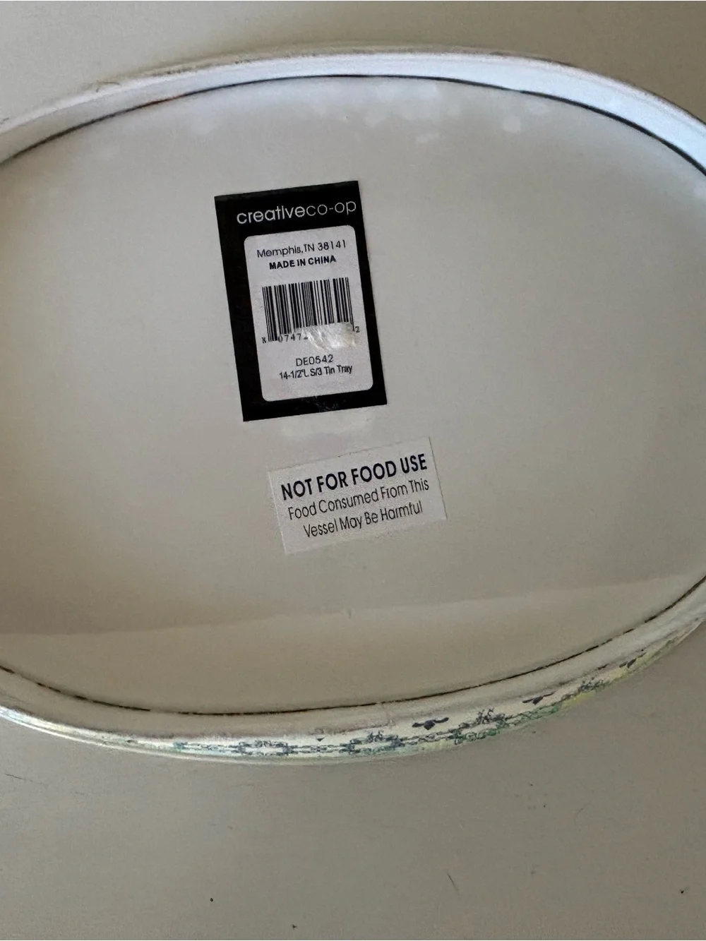 Creative Co-Op White Oval Decorative Tray with Blue Accents